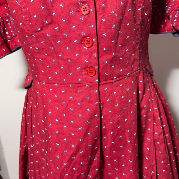 Vintage 60s Alphorn Red Traditional Austrian Folk Button Dress 100% Cotton Sz 6 - Picture 4 of 13
